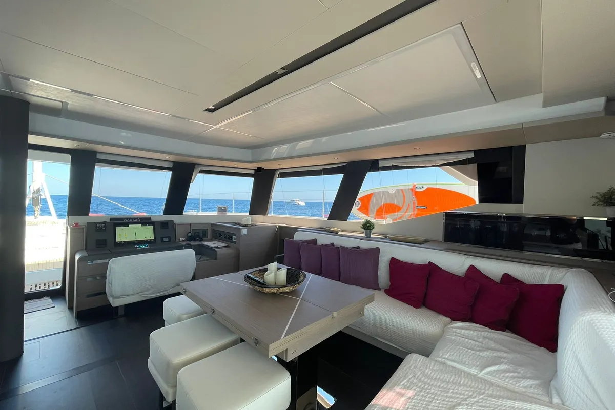 Salon of Chiloe, a Fountaine Pajot Alegria 67 catamaran at Ibiza, Spain