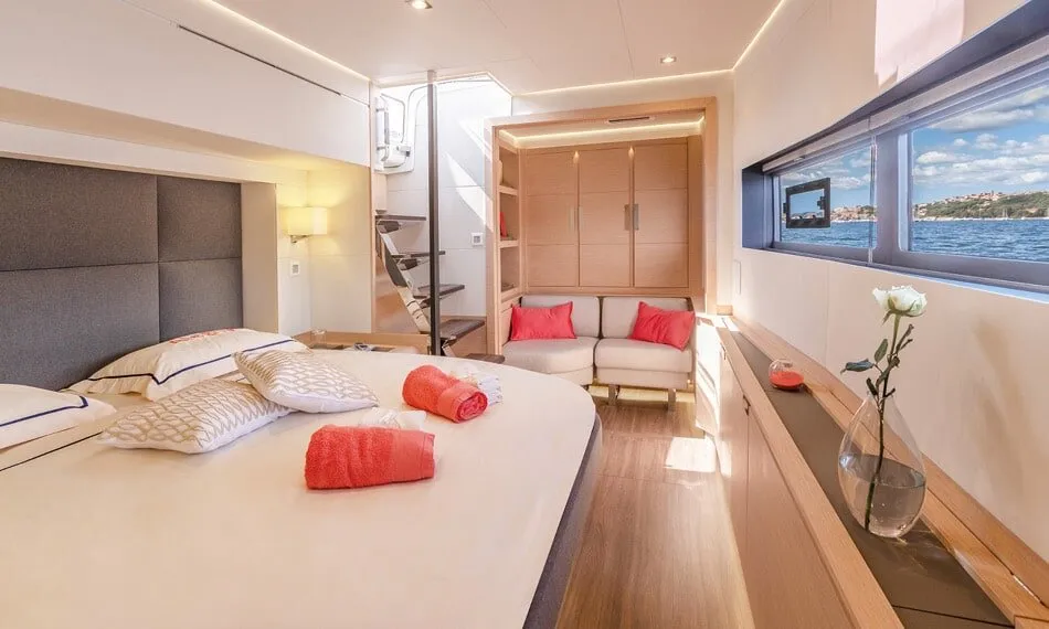 Cabin on Chiloe, a Fountaine Pajot Alegria 67 catamaran at Ibiza, Spain