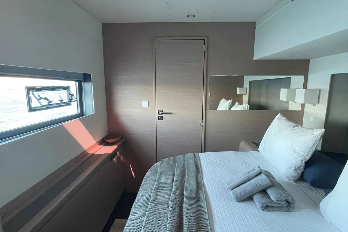 Cabin on Chiloe, a Fountaine Pajot Alegria 67 catamaran at Ibiza, Spain