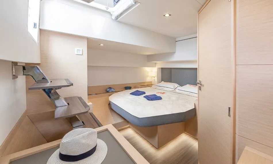 Cabin on Chiloe, a Fountaine Pajot Alegria 67 catamaran at Ibiza, Spain