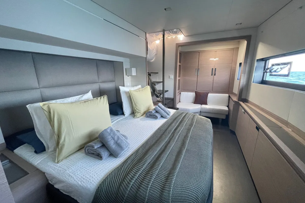 Cabin on Chiloe, a Fountaine Pajot Alegria 67 catamaran at Ibiza, Spain