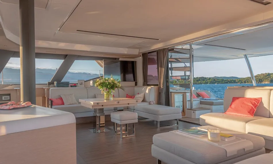 Salon of Chiloe, a Fountaine Pajot Alegria 67 catamaran at Ibiza, Spain