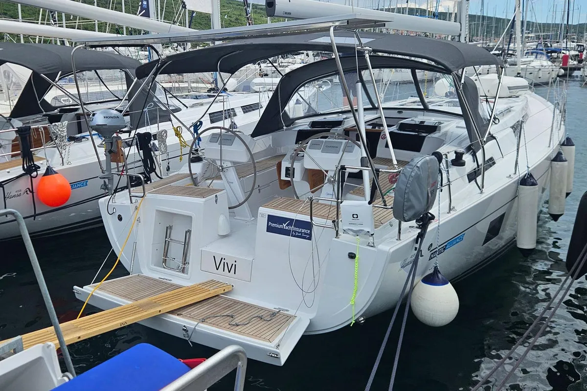 Cockpit of Vivi, a Hanse 458 sailboat at Punat, Croatia