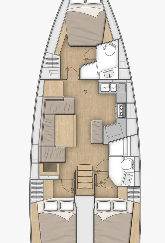 Floor plan of Aurora Lane, a Beneteau Oceanis 40.1 sailboat at Općina Rogoznica, Croatia