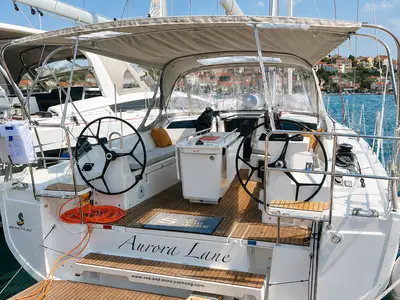 Cockpit of Aurora Lane, a Beneteau Oceanis 40.1 sailboat at Rogoznica, Croatia