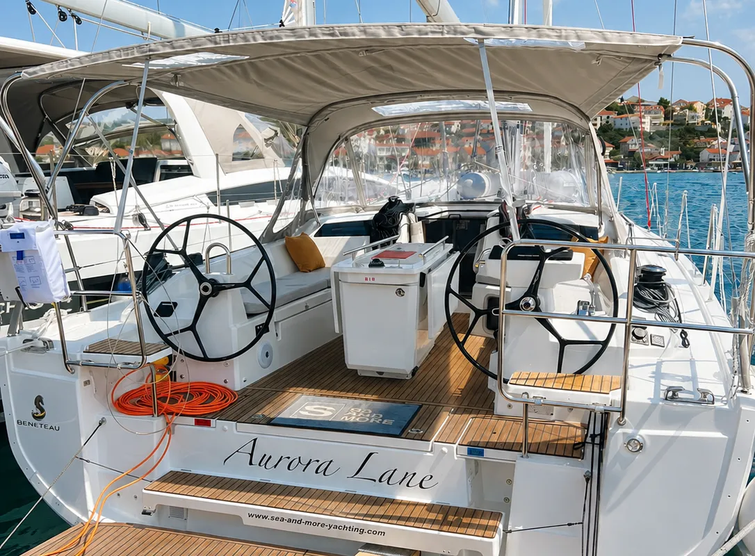 Cockpit of Aurora Lane, a Beneteau Oceanis 40.1 sailboat at Rogoznica, Croatia