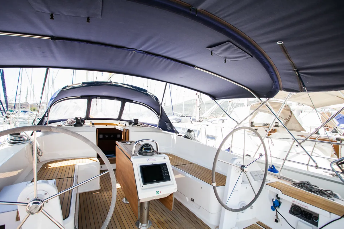 Cockpit of Lovro, a Bavaria Cruiser 46 sailboat at Split, Croatia