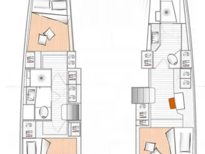 Floor plan of Miza Tika, a Excess 11 catamaran at Toulon, France
