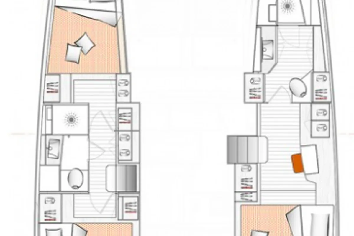 Floor plan of Miza Tika, a Excess 11 catamaran at Toulon, France