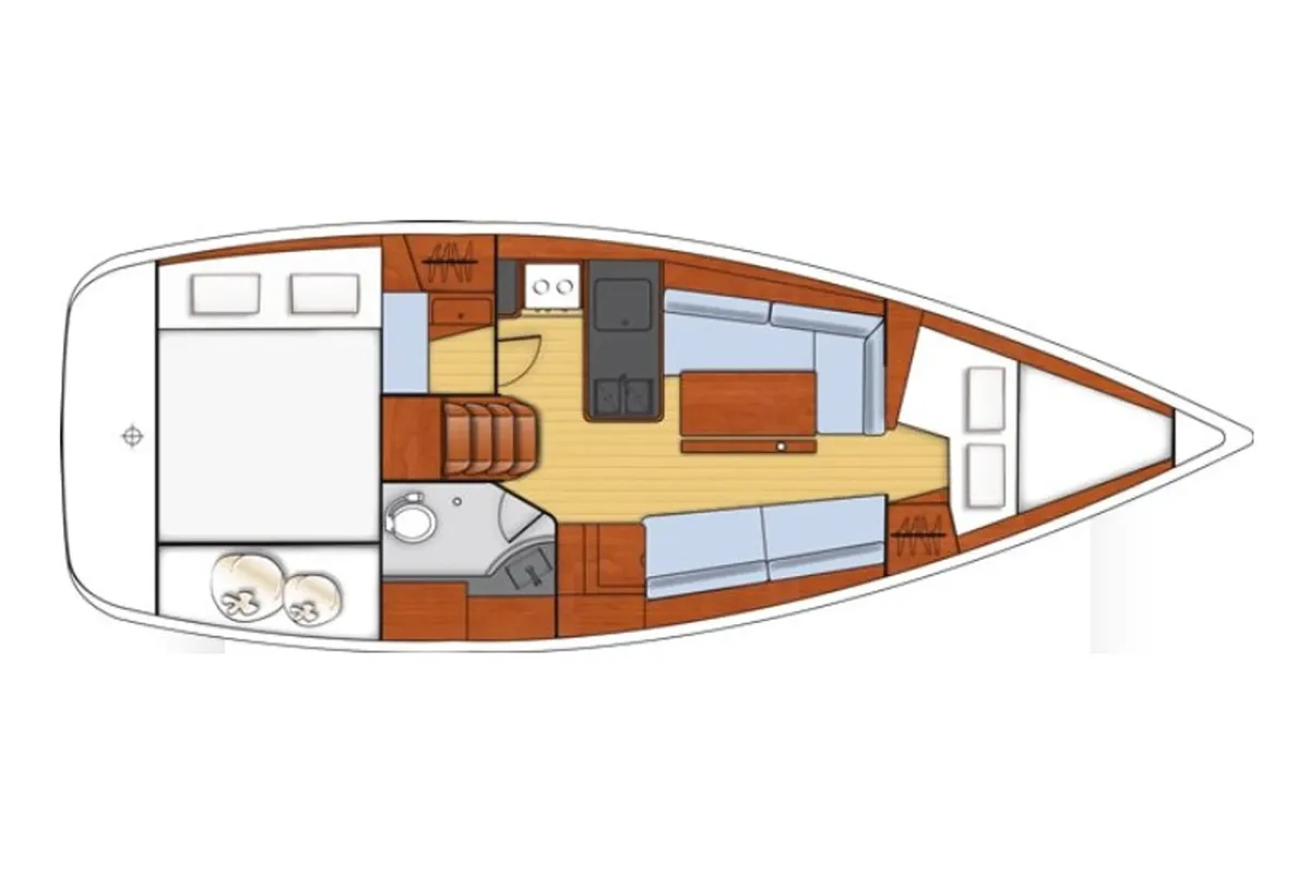 Floor plan of Jylair, a Beneteau Oceanis 31 sailboat at Kerners, France