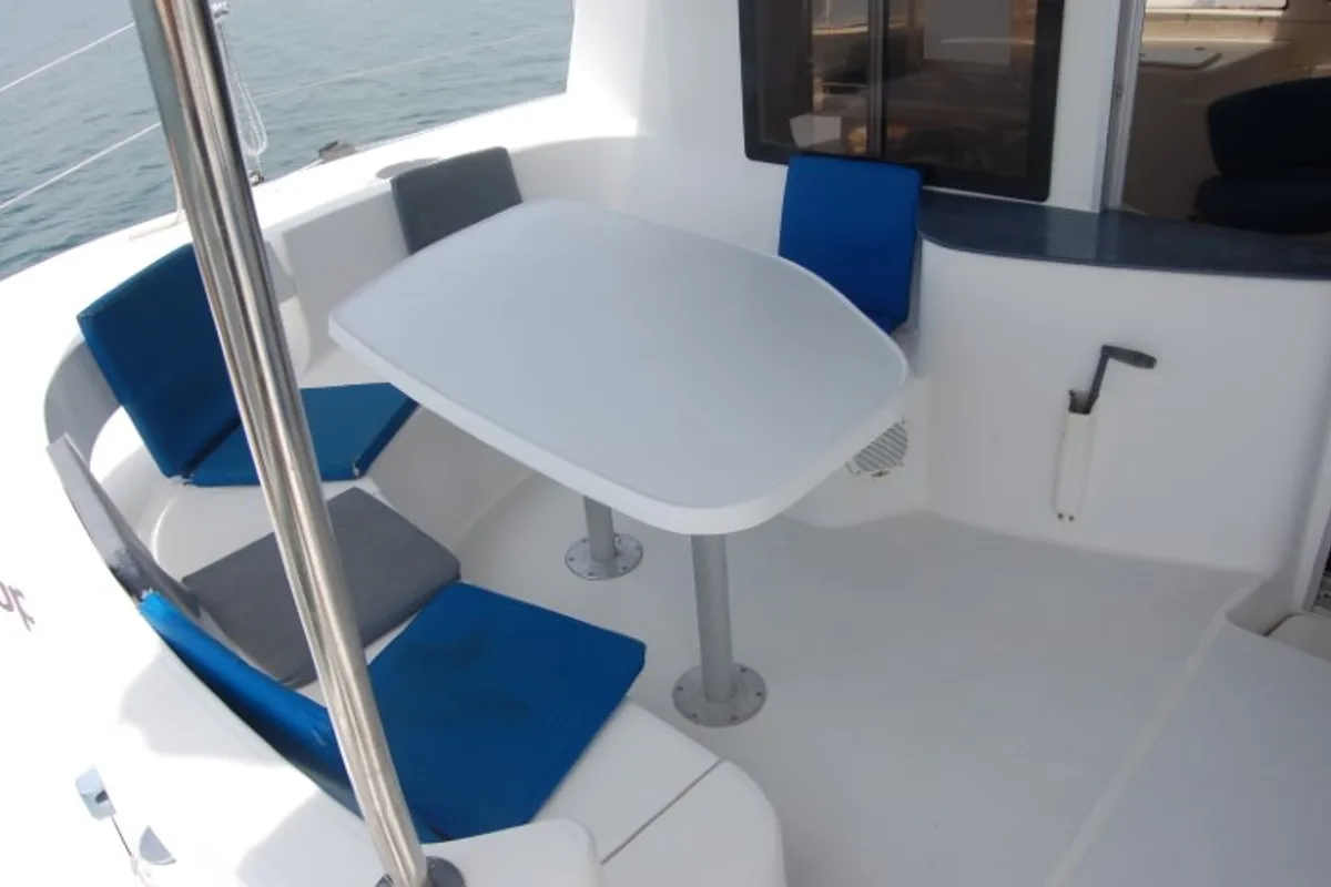 Deck of Kupela Cuba, a Fountaine Pajot Lavezzi 40 catamaran at Cienfuegos, Cuba