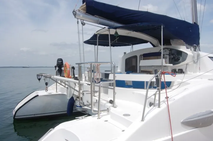 Exterior view of Kupela Cuba, a Fountaine Pajot Lavezzi 40 catamaran at Cienfuegos, Cuba