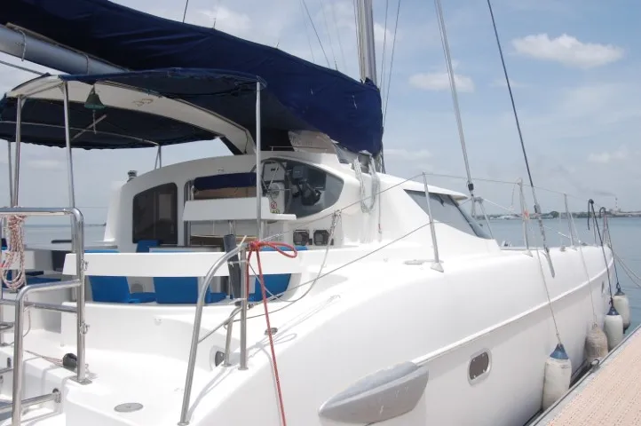 Exterior view of Kupela Cuba, a Fountaine Pajot Lavezzi 40 catamaran at Cienfuegos, Cuba