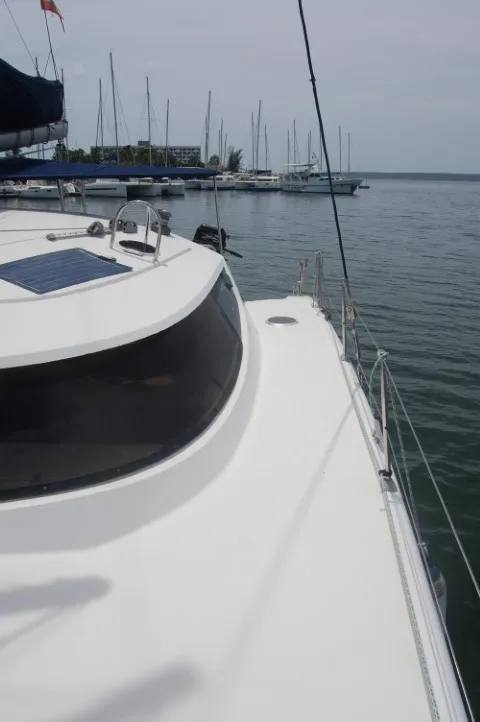 Deck of Kupela Cuba, a Fountaine Pajot Lavezzi 40 catamaran at Cienfuegos, Cuba