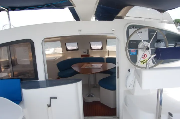 Cockpit of Kupela Cuba, a Fountaine Pajot Lavezzi 40 catamaran at Cienfuegos, Cuba