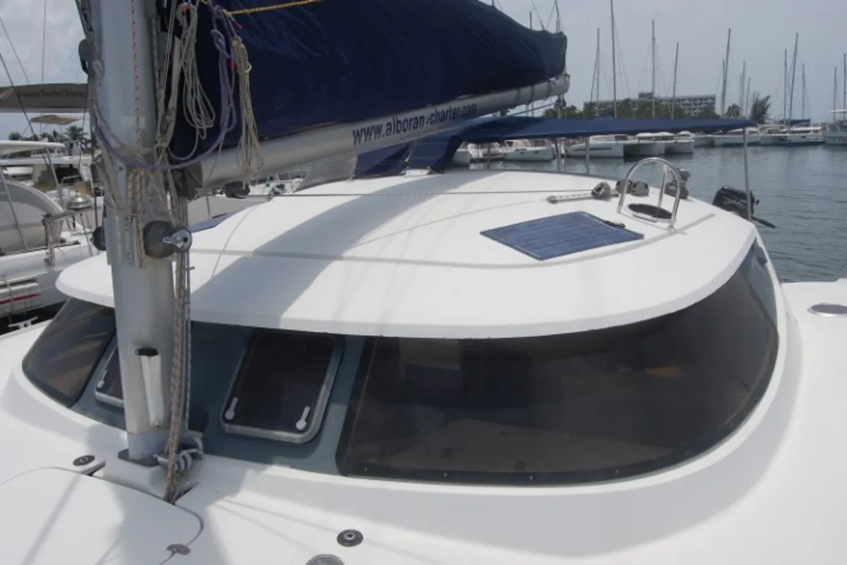 Deck of Kupela Cuba, a Fountaine Pajot Lavezzi 40 catamaran at Cienfuegos, Cuba