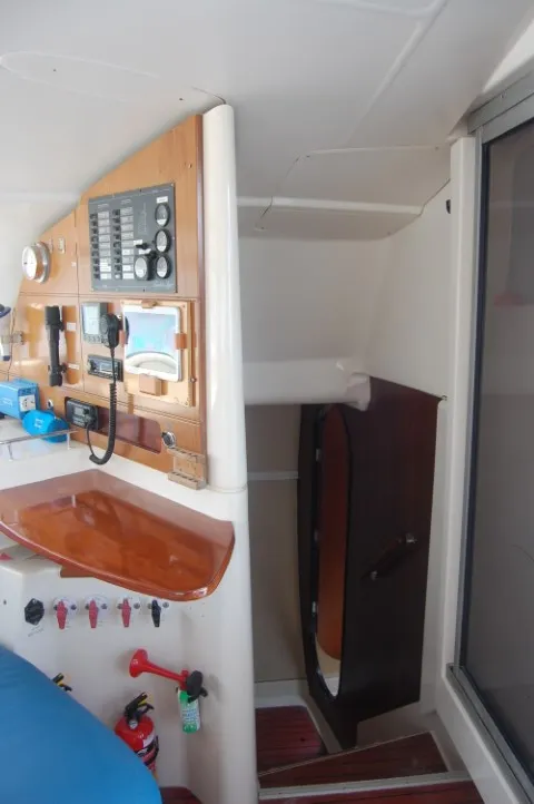 Cockpit of Kupela Cuba, a Fountaine Pajot Lavezzi 40 catamaran at Cienfuegos, Cuba