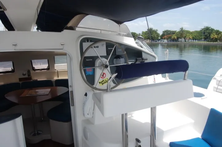Cockpit of Kupela Cuba, a Fountaine Pajot Lavezzi 40 catamaran at Cienfuegos, Cuba
