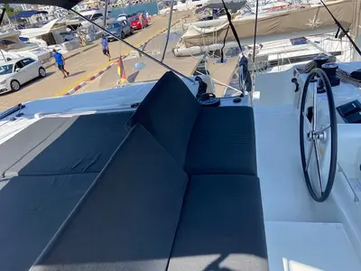 Deck of Star of the Seas IV, a Lagoon 46 catamaran at Alameda, United States