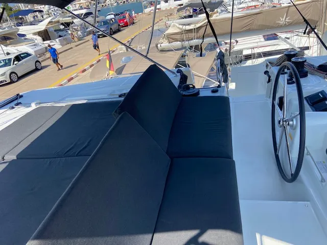 Deck of Star of the Seas IV, a Lagoon 46 catamaran at Alameda, United States