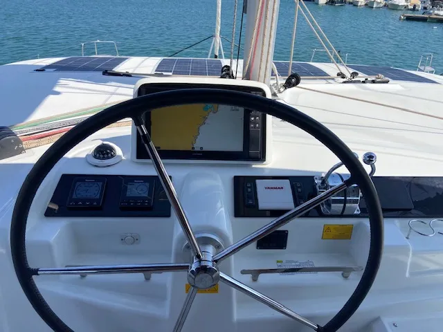 Cockpit of Star of the Seas IV, a Lagoon 46 catamaran at Alameda, United States