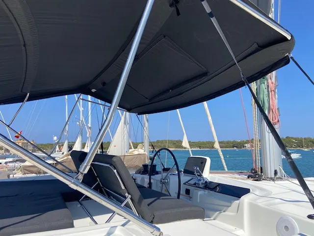 Cockpit of Star of the Seas IV, a Lagoon 46 catamaran at Alameda, United States