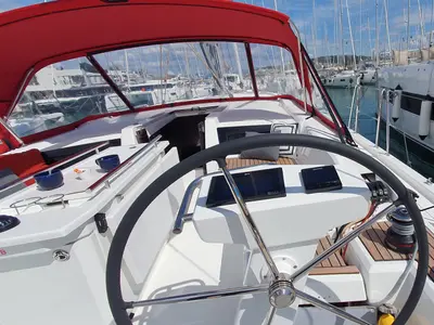 Cockpit of IVY, a Beneteau Oceanis 46.1 sailboat at Split, Croatia