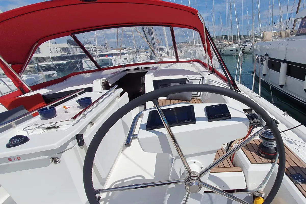 Cockpit of IVY, a Beneteau Oceanis 46.1 sailboat at Split, Croatia