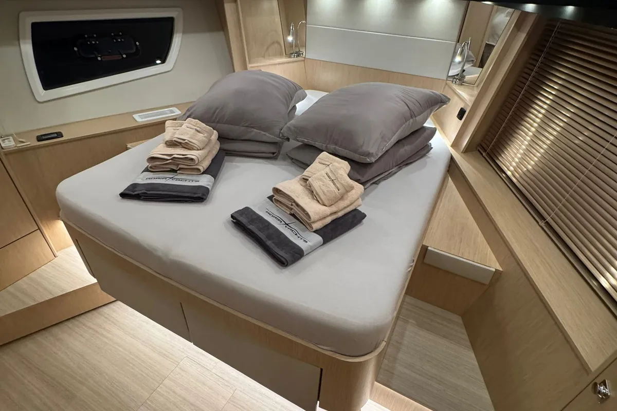 Cabin on Lana, a Bavaria Virtess 420 Fly motor yacht at Grad Trogir, Croatia