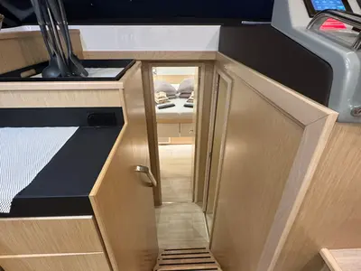 Galley of Lana, a Bavaria Virtess 420 Fly motor yacht at Grad Trogir, Croatia