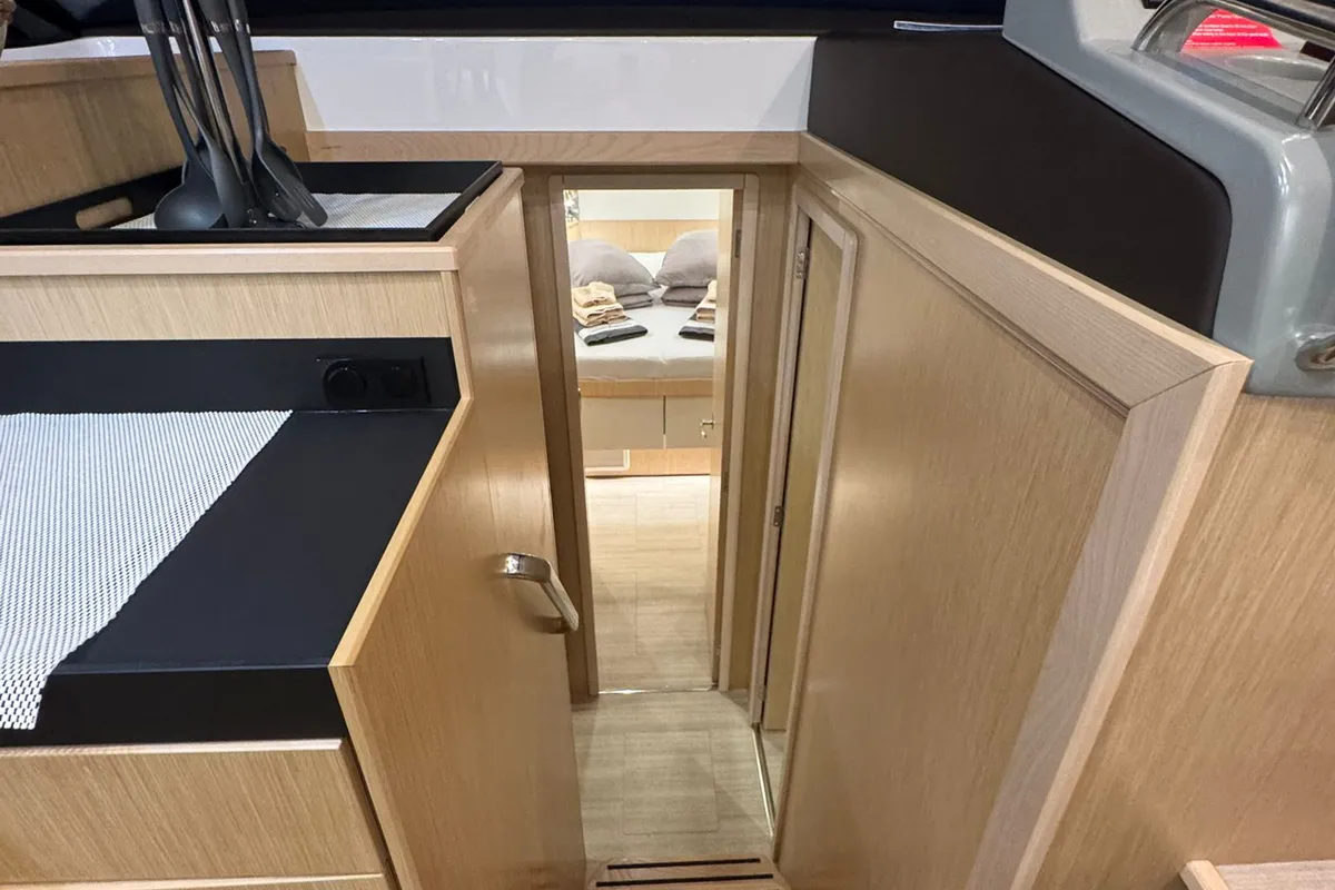Galley of Lana, a Bavaria Virtess 420 Fly motor yacht at Grad Trogir, Croatia