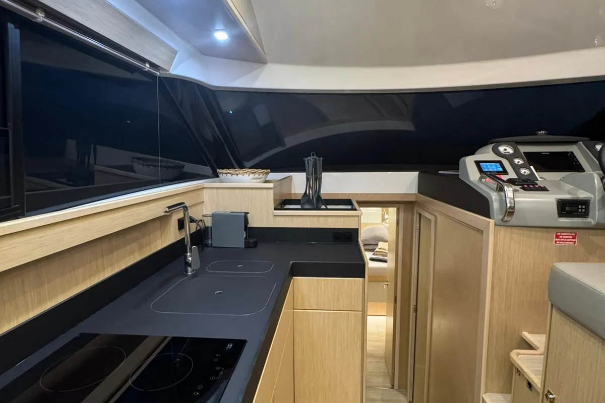 Galley of Lana, a Bavaria Virtess 420 Fly motor yacht at Grad Trogir, Croatia