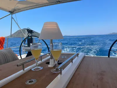 Cockpit of Esperanza, a Dufour 430 GL sailboat at Marmaris, Turkey