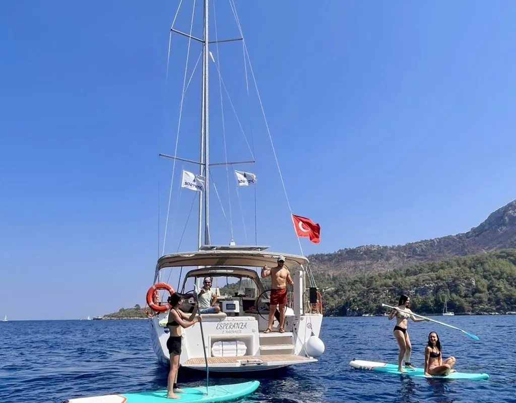 Exterior view of Esperanza, a Dufour 430 GL sailboat at Marmaris, Turkey