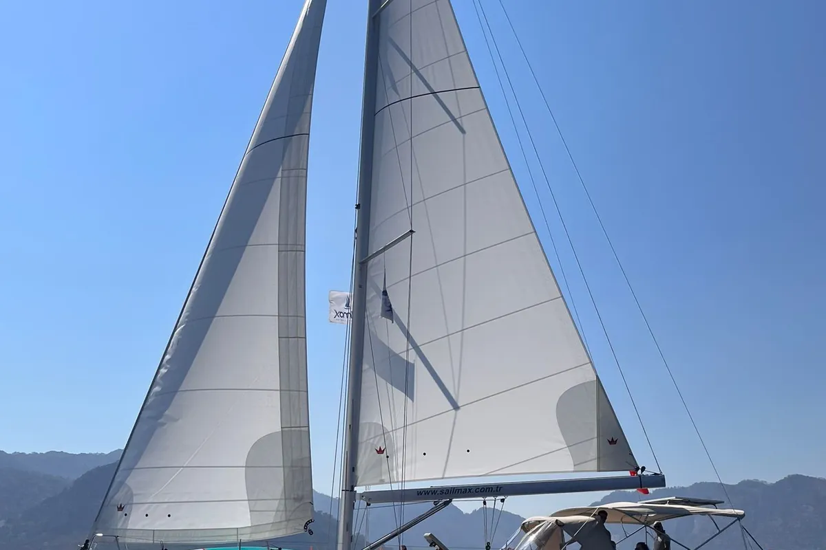 Exterior view of Esperanza, a Dufour 430 GL sailboat at Marmaris, Turkey