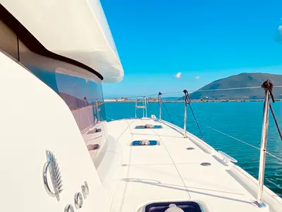 Deck of Maresol (Pax 12) , a Lagoon 42 catamaran at Municipal Unit of Lefkada, Greece