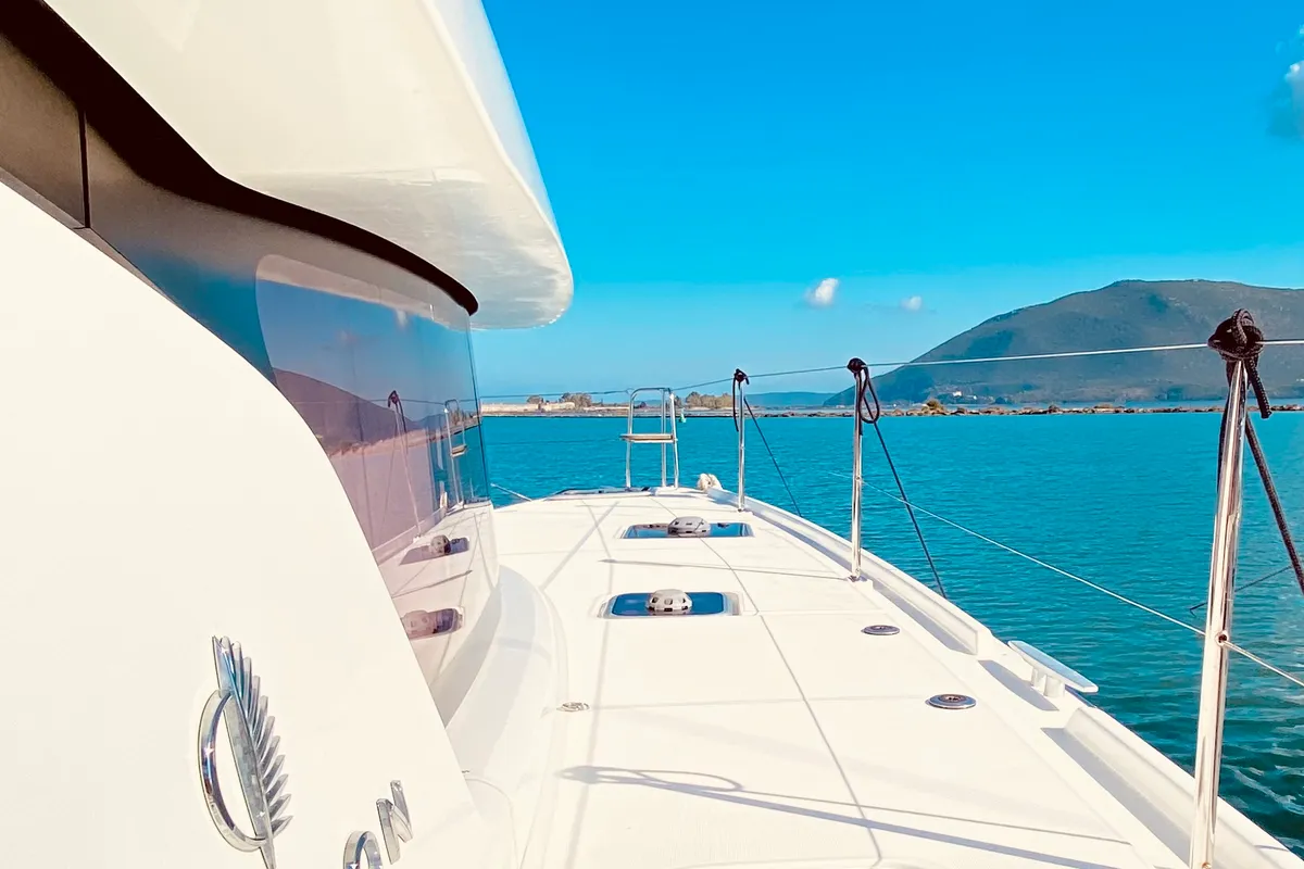 Deck of Maresol (Pax 12) , a Lagoon 42 catamaran at Municipal Unit of Lefkada, Greece