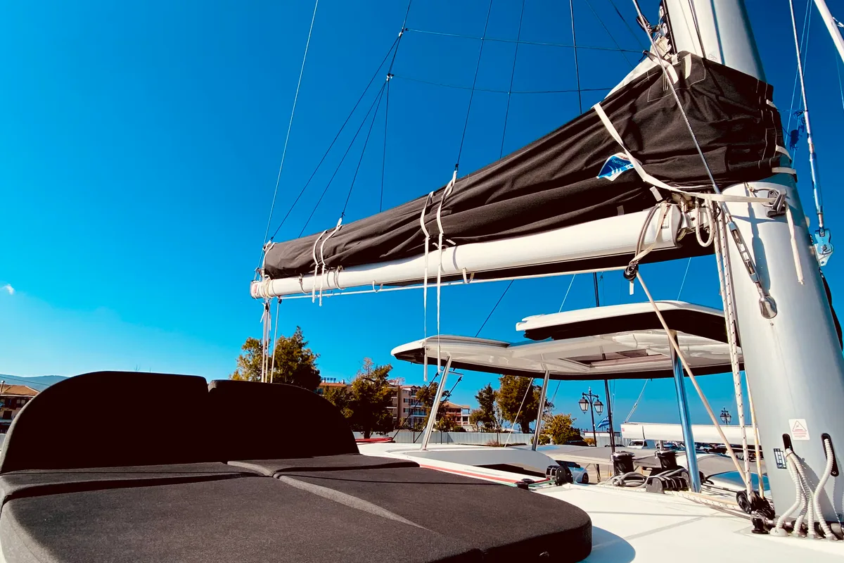 Deck of Maresol (Pax 12) , a Lagoon 42 catamaran at Municipal Unit of Lefkada, Greece