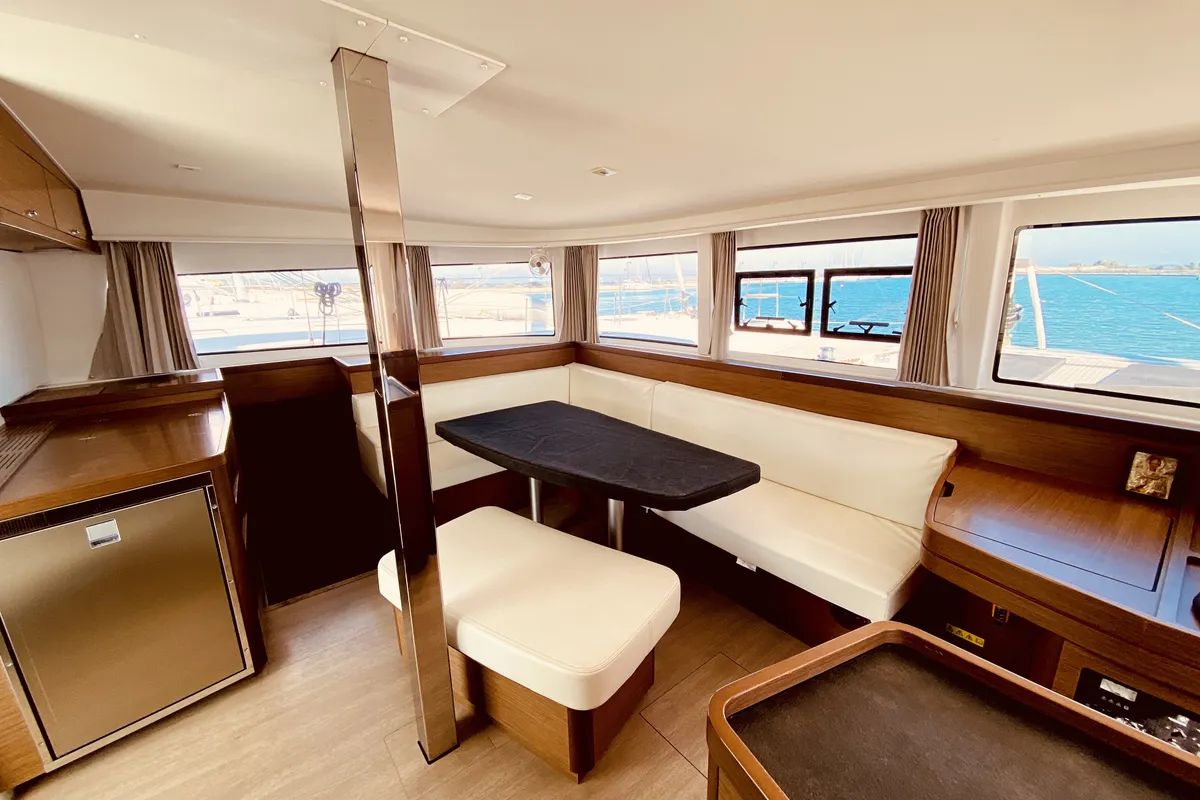 Salon of Maresol (Pax 12) , a Lagoon 42 catamaran at Municipal Unit of Lefkada, Greece