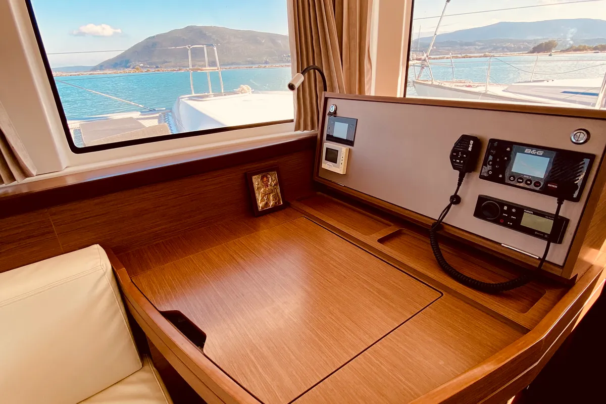 Salon of Maresol (Pax 12) , a Lagoon 42 catamaran at Municipal Unit of Lefkada, Greece