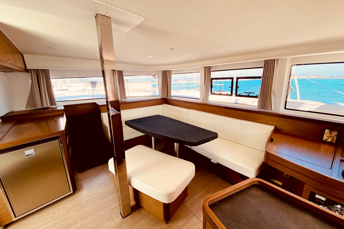 Salon of Maresol (Pax 12) , a Lagoon 42 catamaran at Municipal Unit of Lefkada, Greece