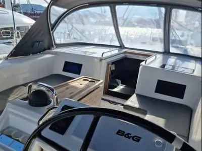 Cockpit of Bavaria C45, a sailboat at Volos, Greece