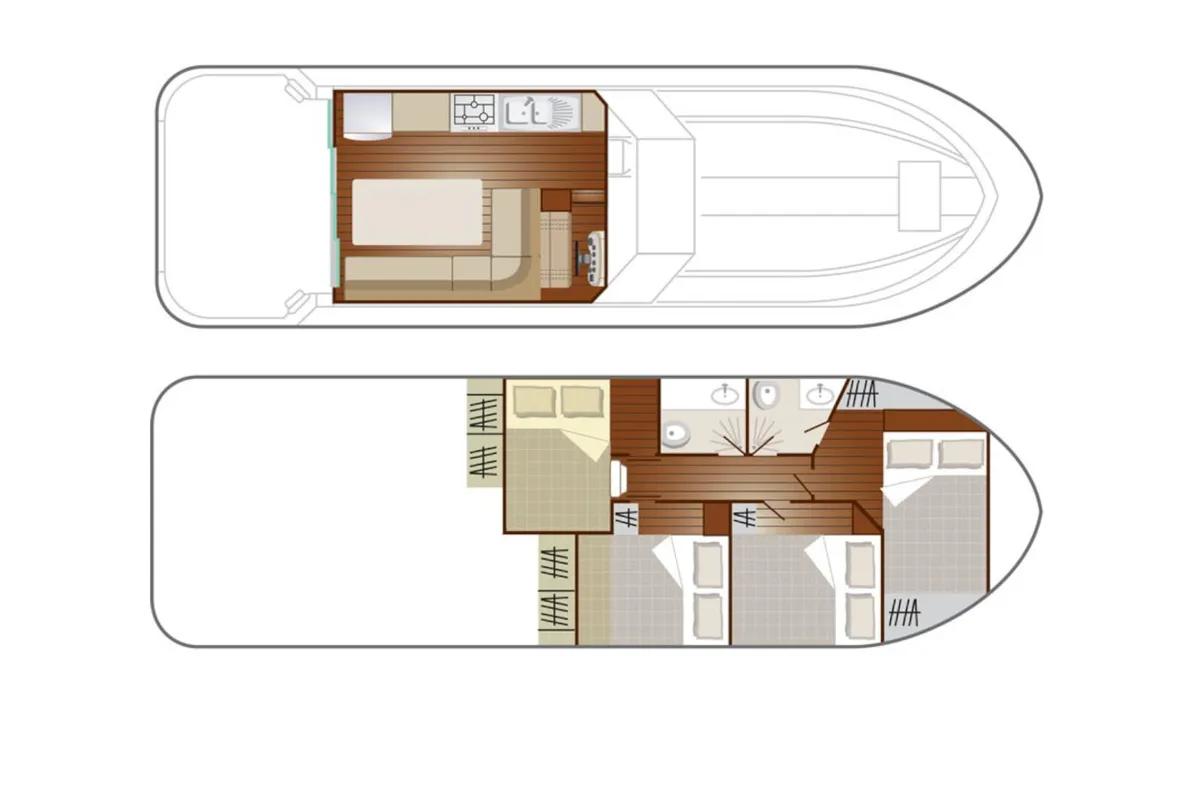 Floor plan of Mélodie, a Nicols Sedan 1170 motorboat at Sablé-sur-Sarthe, France