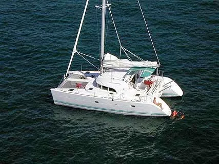 Exterior view of AF-L380(II), a Lagoon 380 catamaran at Municipal Unit of Lefkada, Greece
