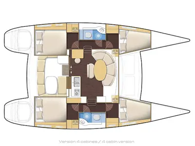 Floor plan of AF-L380(II), a Lagoon 380 catamaran at Municipal Unit of Lefkada, Greece
