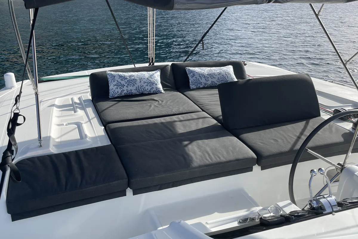 Cockpit of Lagoon 46, a catamaran at Olbia, Italy