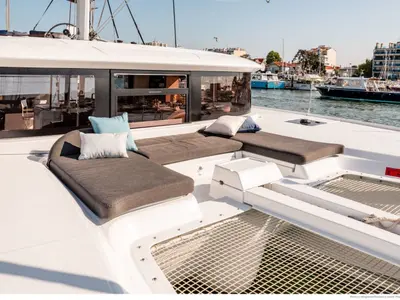 Deck of Lagoon 46, a catamaran at Olbia, Italy
