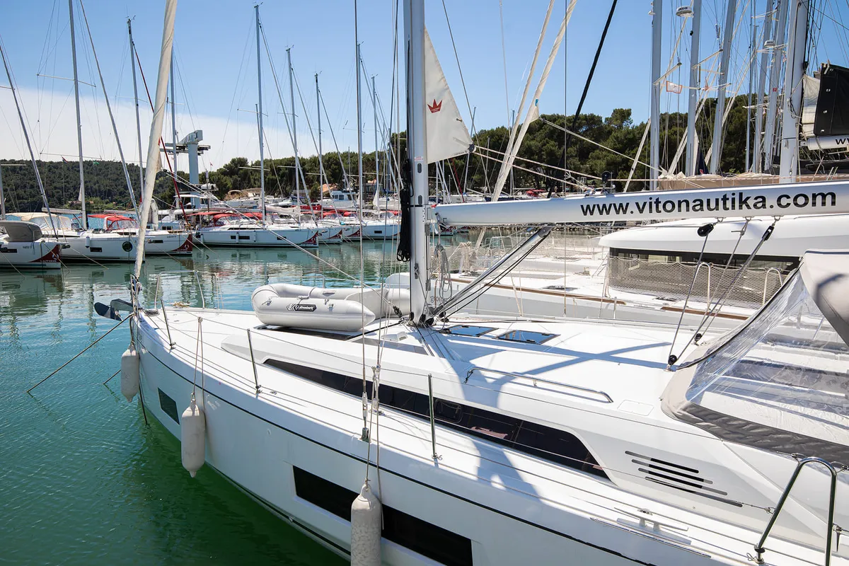 Exterior view of Contessa di Mare, a Beneteau Oceanis 46.1 sailboat at Općina Medulin, Croatia