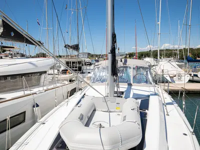 Deck of Contessa di Mare, a Beneteau Oceanis 46.1 sailboat at Općina Medulin, Croatia