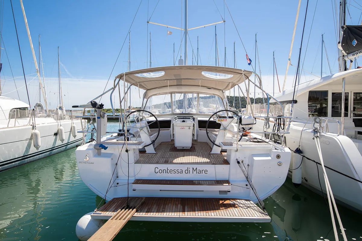 Exterior view of Contessa di Mare, a Beneteau Oceanis 46.1 sailboat at Općina Medulin, Croatia